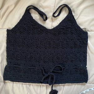 NWT Juniors' SO® Cropped Tie-FrontCrochet Tank, Size: Large
